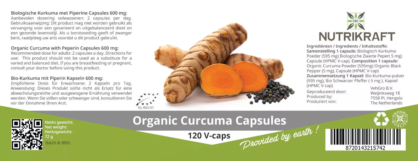 Kurkuma met Piperine Biologisch 60 Vegan-capsules