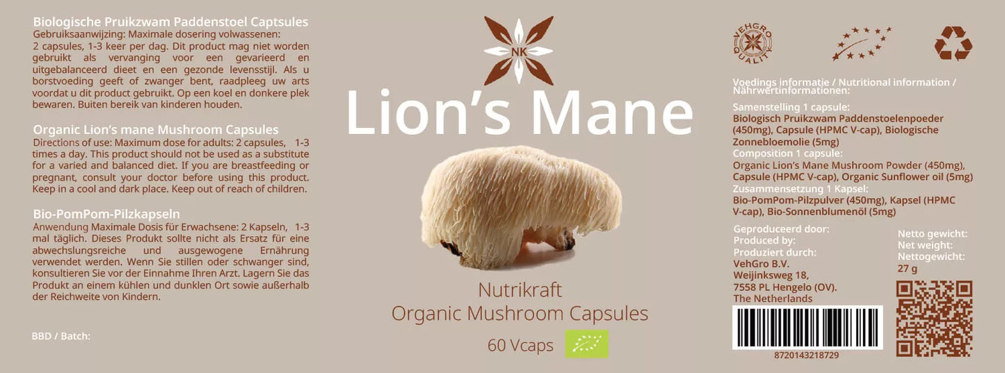 Lion's Mane Pruikzwam Biologisch  60 Vegan-Capsules